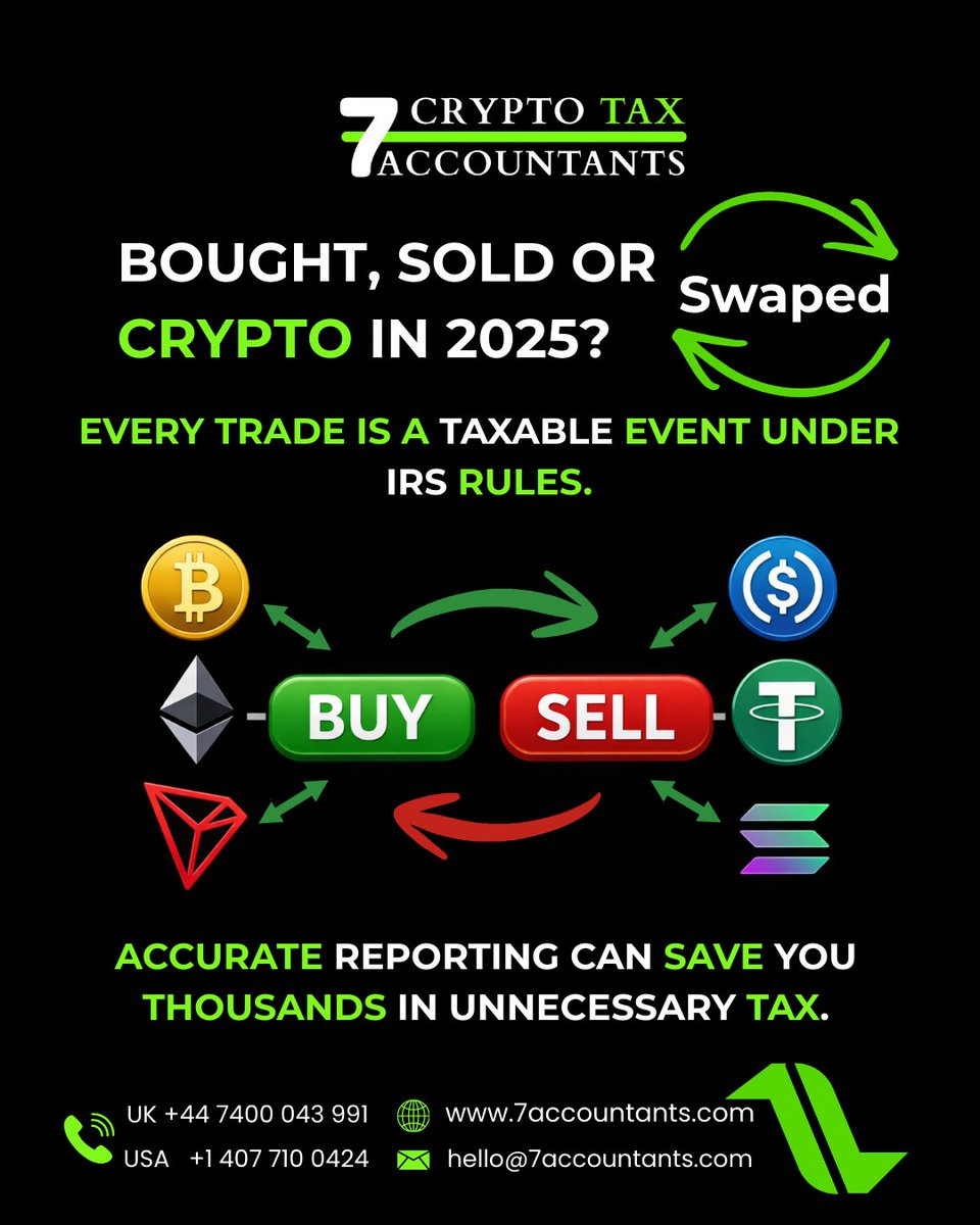 bitcoan's tweet photo. Bought, sold, or swapped crypto in 2025?
USA: +1 407 710 0424
UK: +44 7400 043 991
https://t.co/t2q3k6Hfqy
hello@7accountants.com https://t.co/TrvzHq9bmE