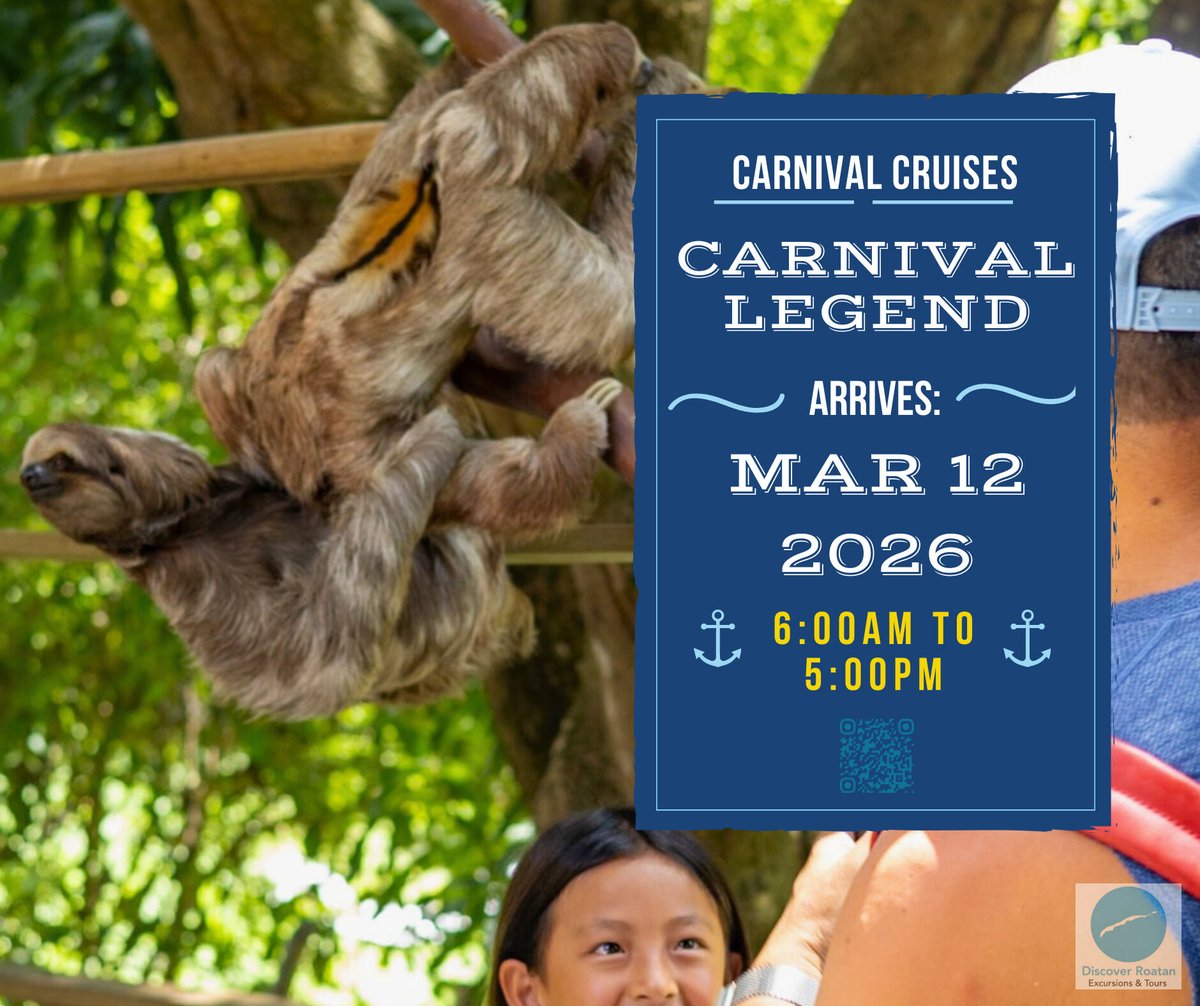 The Isla Tropicale Cruise Center (formerly Mahogany Bay) welcomes the Carnival Legend! 

🛳 Schedule: March 12, 2026 - 6:00am to 5:00pm (GMT-6)

➡️ 2026 Port Schedule: hi.discoverroatan.net/jsWH

#travel #cruise #caribbean #honduras #roatan #carnivallegend #mahoganybay #islatropical
