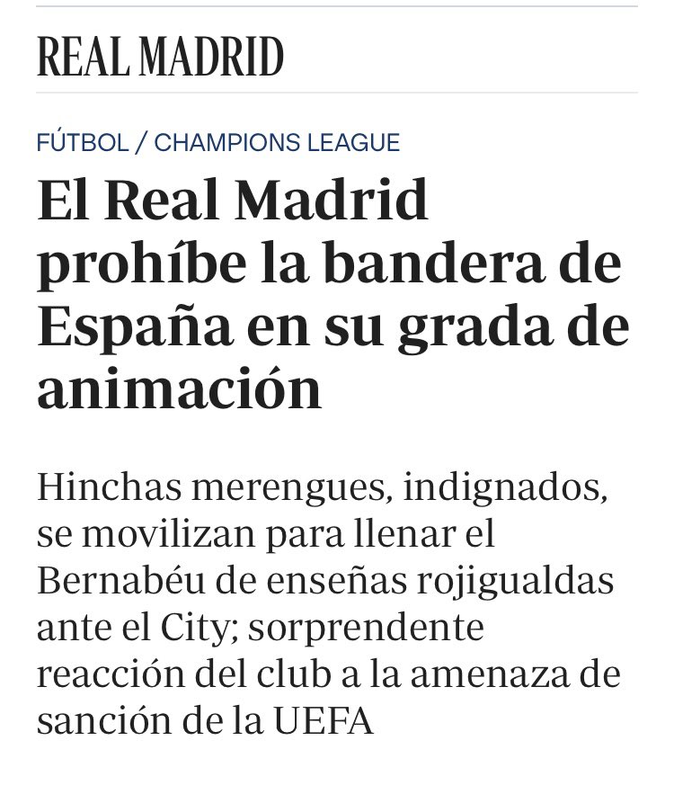 A alguien le parece esto normal? Q tiene la bandera de España 🇪🇸 para q la prohiban? Se les está yendo la pinza q flipas q vergüenza de club, mo sabía yo q exibir o mostrar la bandera de tu pais podía ofender a alguien 🤦‍♀️ asi nos va

Son la mayor 💩 q hay en españa 🇪🇸