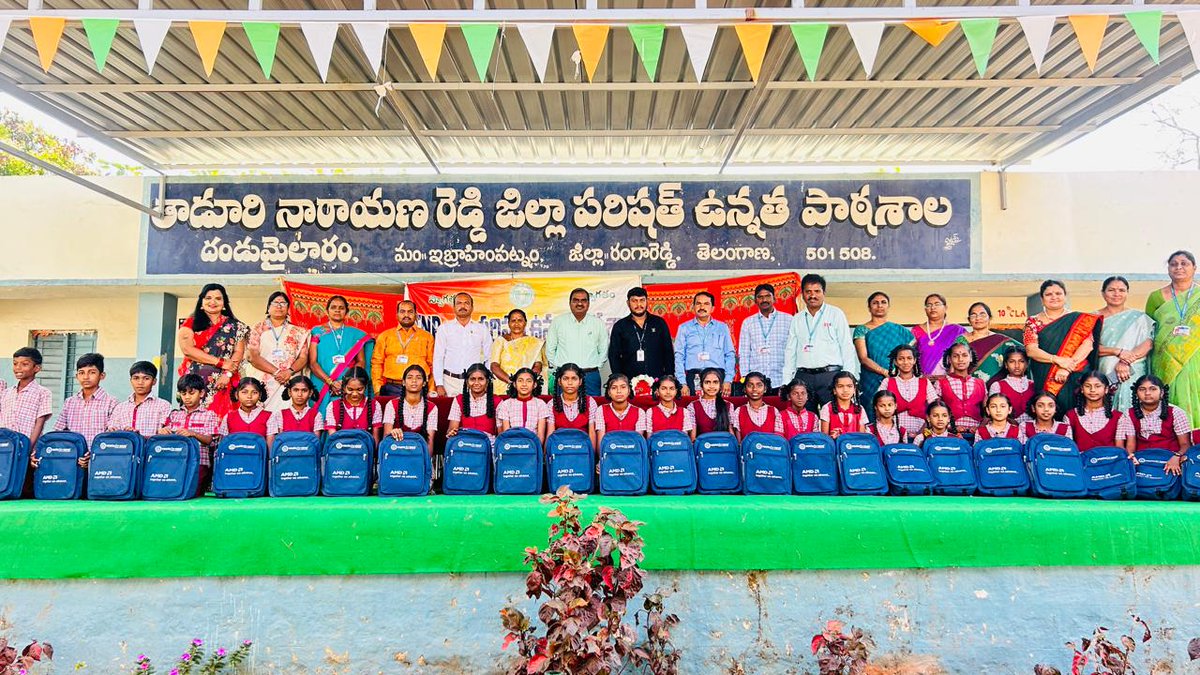 DistEdu_RR's tweet photo. On 12.03.2026, Attended Z.P.H.S., Dandumailaram, Ibrahimpatnam (M), where 120 school bags were distributed to students and 4 bicycles to topper girls by Youth For Seva under CSR funding. 

Appreciations to Youth For Seva for their valuable contribution to the school community. https://t.co/Z6Ct10O9Jk