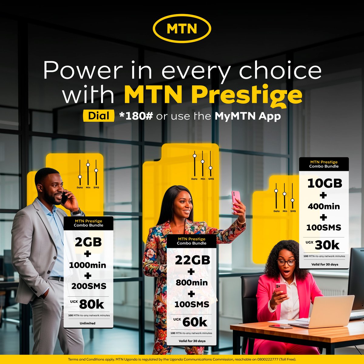 mtnug's tweet photo. Stop living on "low data" anxiety. It’s time to switch to #MTNPrestige Energy.

Whether you need 1000 mins for those long deals or 22GB to stay on top of the trends, there’s power in every choice.

Dial *180# or use the MyMTN App to buy your Prestige combo. https://t.co/L8L8JOUCqE