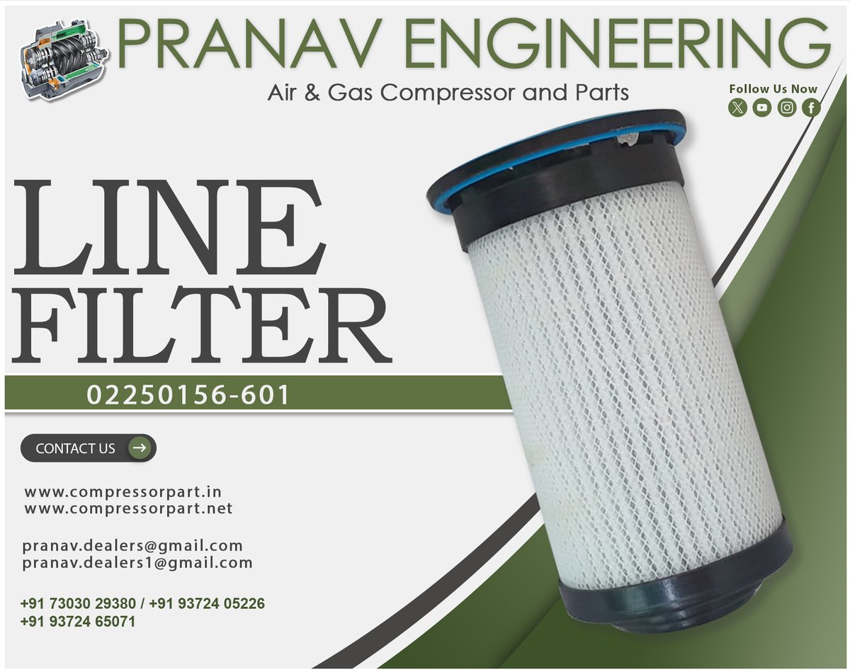 PranavEngg's tweet image. PRANAV ENGINEERING 
LINE FILTER 
02250156-601
ORDER NOW!!!
#pranavengineering 
#compressor #compressorparts #airfilteration