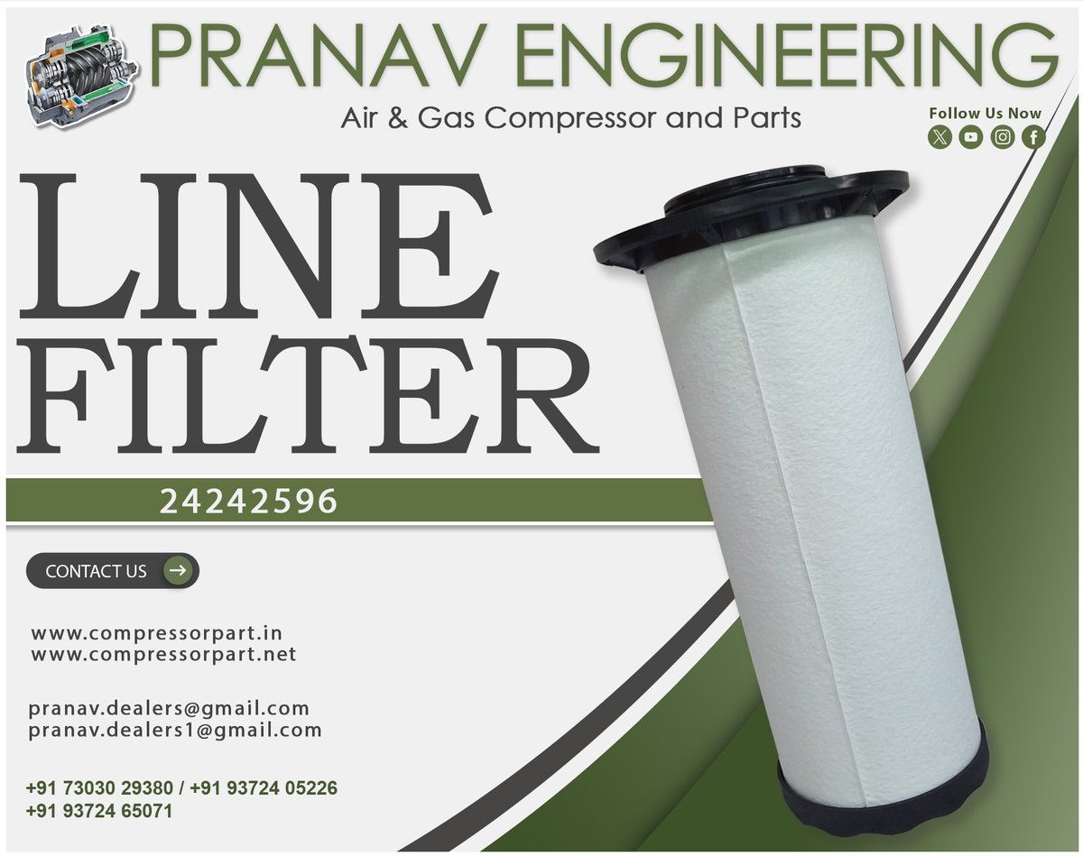 PranavEngg's tweet image. PRANAV ENGINEERING 
LINE FILTER 
24242596
ORDER NOW!!!
#pranavengineering 
#compressor #compressorparts #airfilteration
