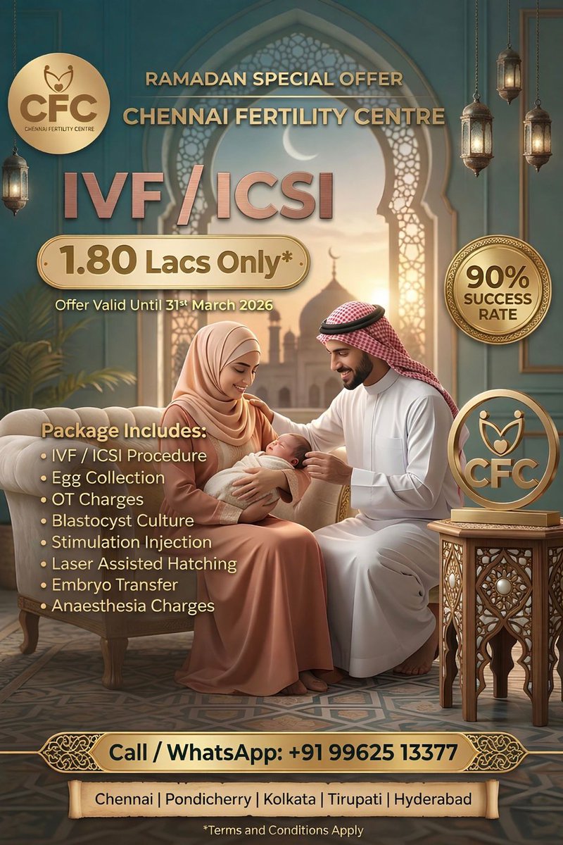 CFC_IVF's tweet photo. Ramadan Special Offer from CFC!
Dreaming of starting your family?
π Call Now for Appointment: +91 90252 50000
π Chennai Fertility Centre, Aminjikarai, Chennai
#ramadanoffer #ivfoffer #chennaifertilitycentre #ivfsuccess #ivfjourney #parenthood #ramadan2026 #fertilitytreatment https://t.co/3kUO1VfnrZ