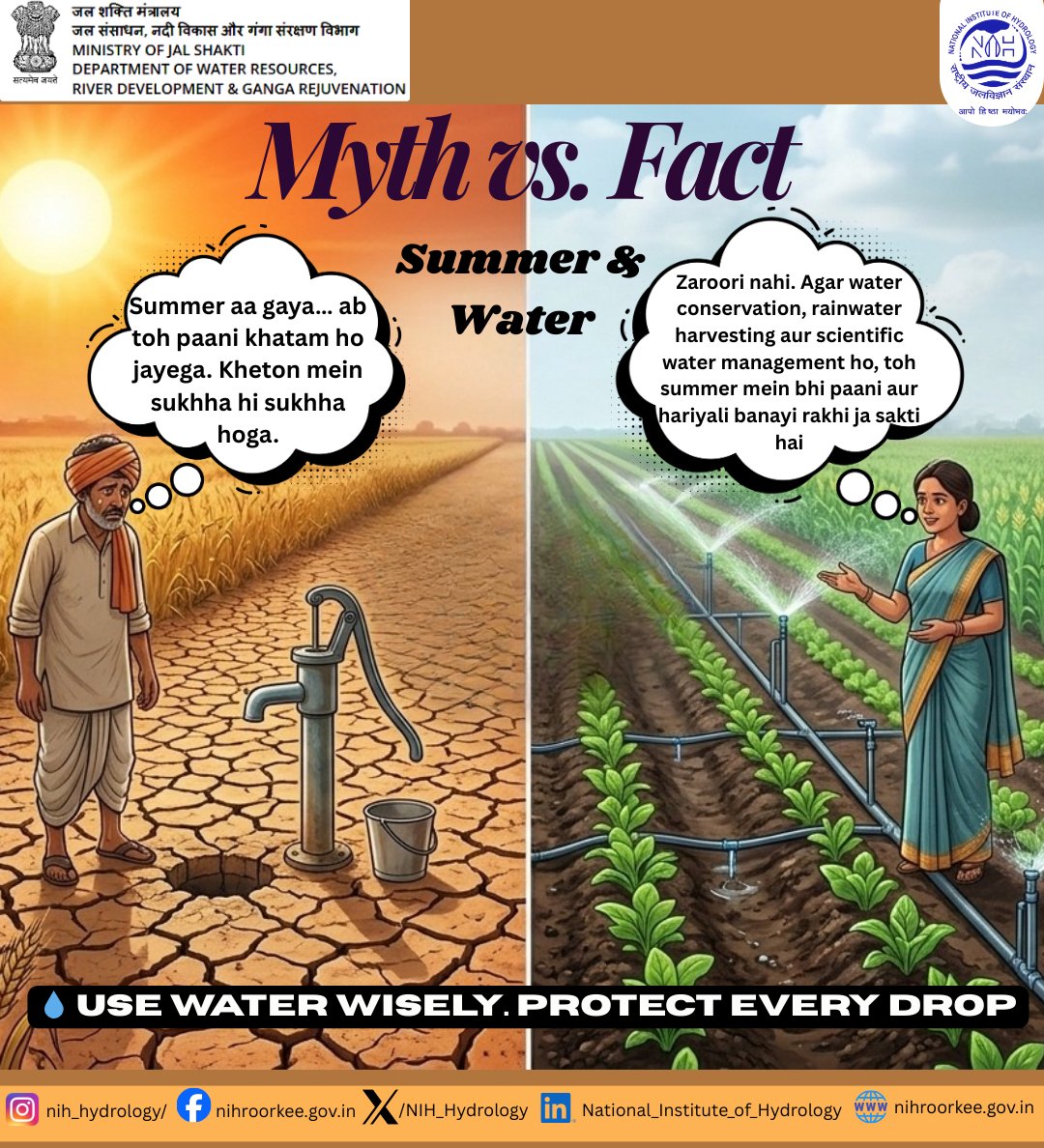 NIH_Hydrology's tweet photo. POV: You think summer means a water crisis. ☀️
Science says… not necessarily.
Smart planning = green fields even in summer. 🌱💧
#NIHRoorkee #Research #ScienceForWater #SaveWater #Hydrology #WaterSmart
@DoWRRDGR_MoJS https://t.co/GOjfyx1lZC