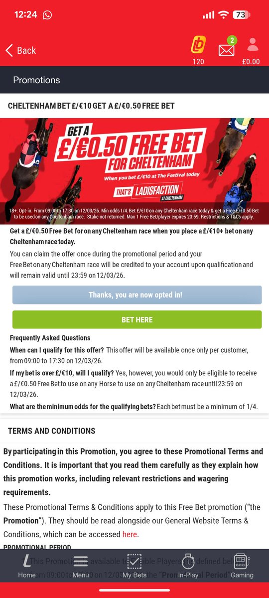 flagg88's tweet photo. @Ladbrokes leading the way with Cheltenham offers today😂😂😂 Make sure you bet that £10 to get 50p free #Cheltenham #CheltenhamFestival https://t.co/xBZkaAjqO2