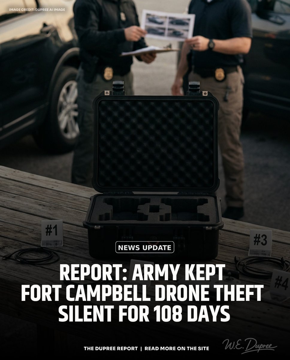 RealWayneDupree's tweet photo. ๐ฅ Four AI military drones stolen from Fort Campbell. Army stayed silent for 108 days. Who has them now? #FortCampbell #MilitaryAccountability #TruthOverSpin
Details: https://t.co/UrsIUtyo5j https://t.co/9PDyrsxIjv
