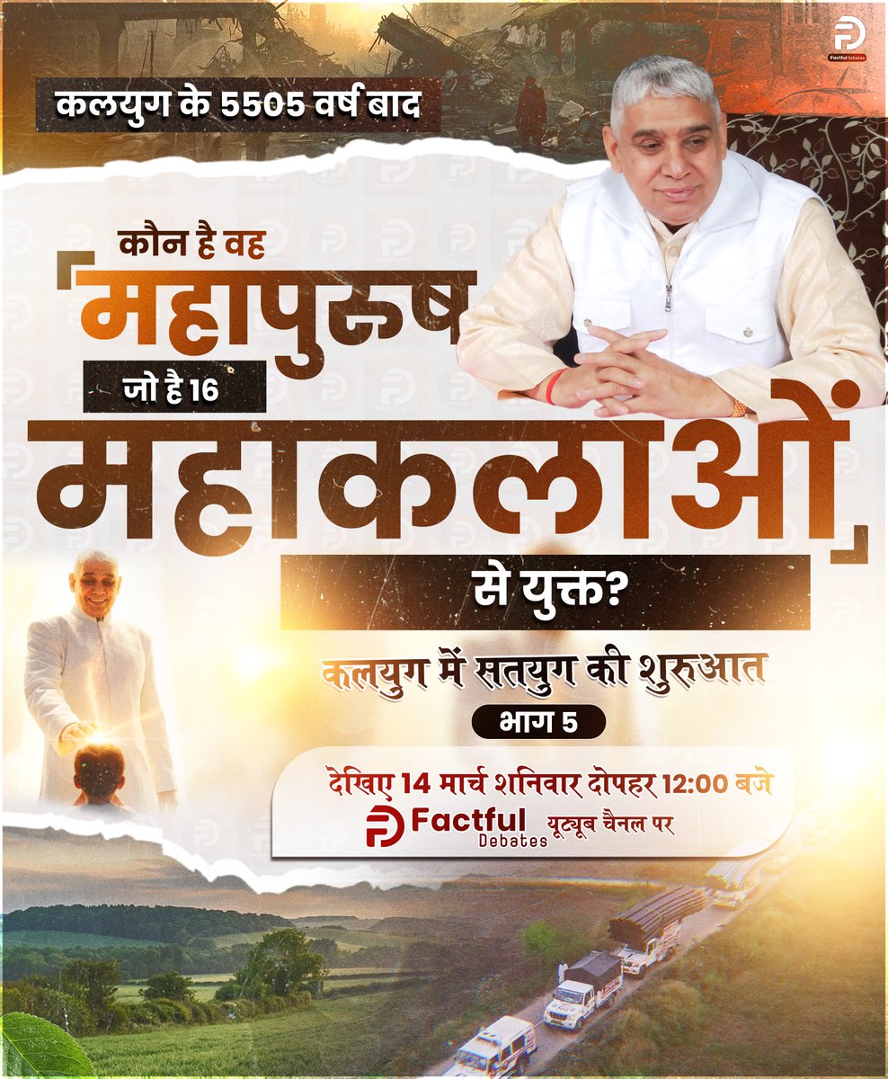 कलयुग के 5505 वर्ष बाद कौन है वह ‘महापुरुष’ जो है 16 महाकलाओं से युक्त? कलयुग में सतयुग की शुरुआत भाग 5 देखिए 14 मार्च शनिवार दोपहर 12:00 बजे Factful Debates यूट्यूब चैनल पर
