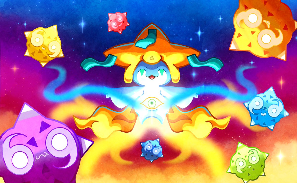 Javieriane's tweet photo. "Wishing Upon Stars~" - artwork by me w/ a bordered version! #pokemonfanart #pokemon #fanart #jirachi https://t.co/WtSQKwX9KE