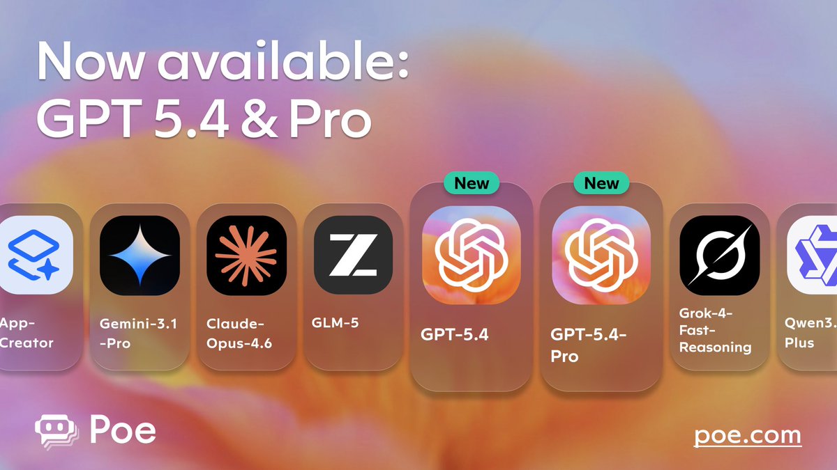 poe_platformjp's tweet photo. GPT-5.4とGPT-5.4 ProがPoeで利用できるようになりました。

テストを行った中で、これらのモデルは特に長いワークフローに強いことがわかりました。例えば、コードのデバッグ、ツールの連携、複数の情報源を使った深いリサーチなどで優れた性能を発揮しました。(1/3) https://t.co/26Z8eakK0j