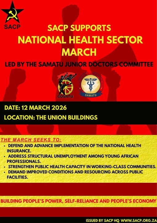 _cosatu's tweet image. #SACP supports #SAMATU's march demanding employment of healthcare professionals unemployed in South Africa @Powerfm987 @POWER987News @WHOAFRO @HealthZA @GautengHealth @HealthLimpopo @HealthMpu @echealthdept @nwhealth @kznhealth
