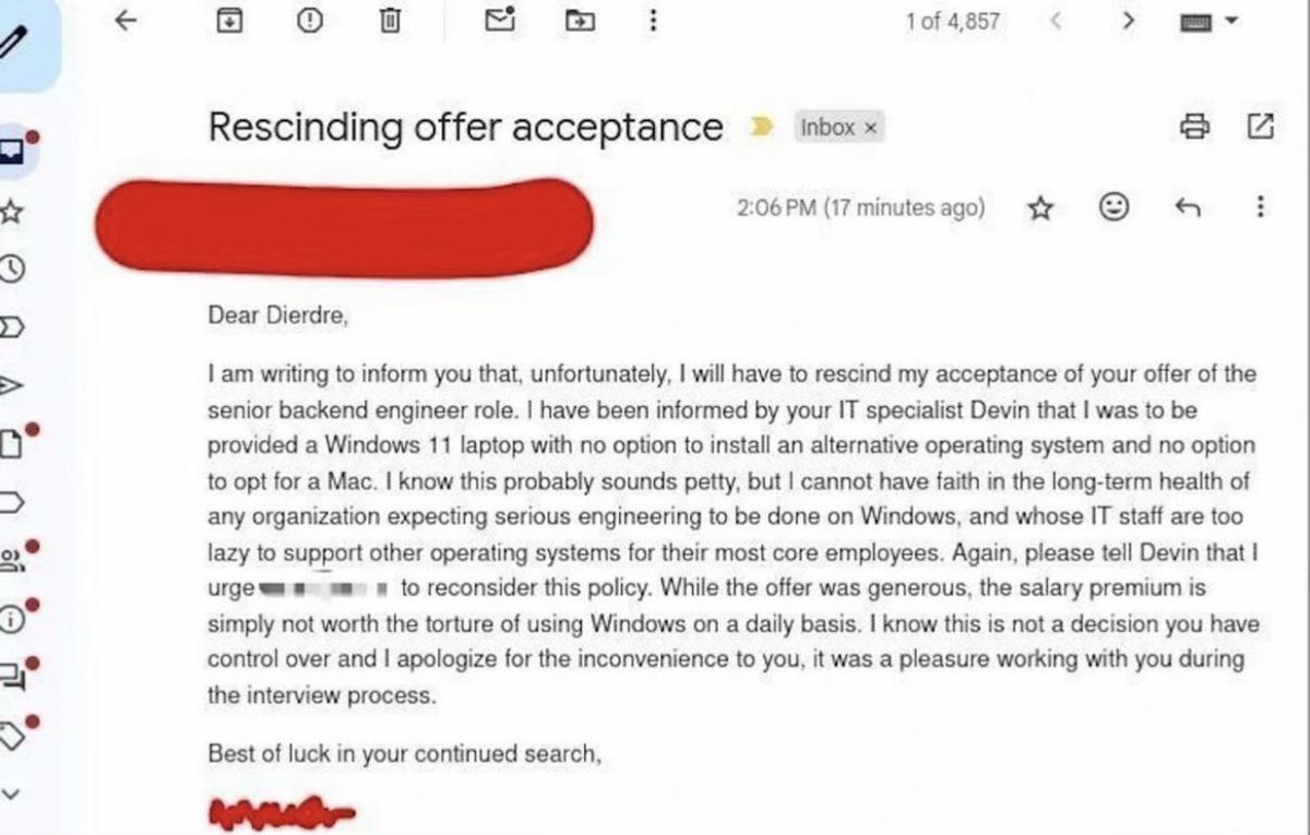 Employee resigned because he got Windows 11 instead of Mac 💀