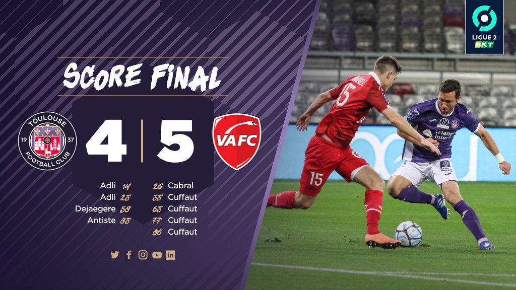 GhislainCorrea's tweet photo. Novembre 2020, Valenciennes gagne 5-4 au Stadium grâce à un quadruplé de Joffrey Cuffaut, latéral droit.

Toulouse restera en Ligue 2 une saison supplémentaire, échouant à deux points d’une remontée directe… https://t.co/MLuwHdu49N
