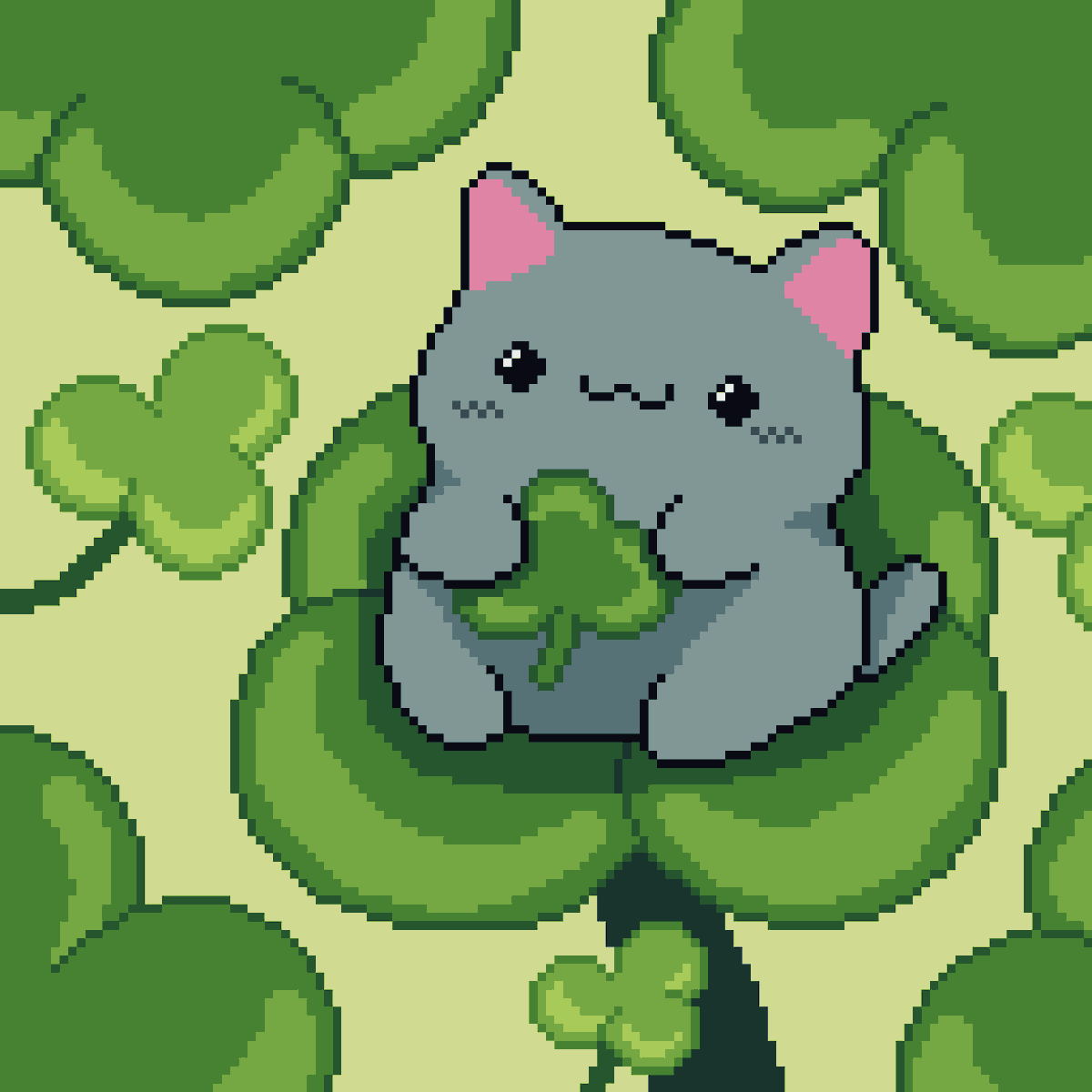 iskropixel's tweet photo. It’s time to step away from the circle style for a bit - I think I’ll return to it later
For now, here’s this little cat surrounded by clovers🍀🐱
#pixelart #pixelartist #pixelartwork #pixelcat #cuteart #cutecat #cozyart #clover #clovers #softcolors #handmadepixels #digitalart https://t.co/usLfDwCM1S