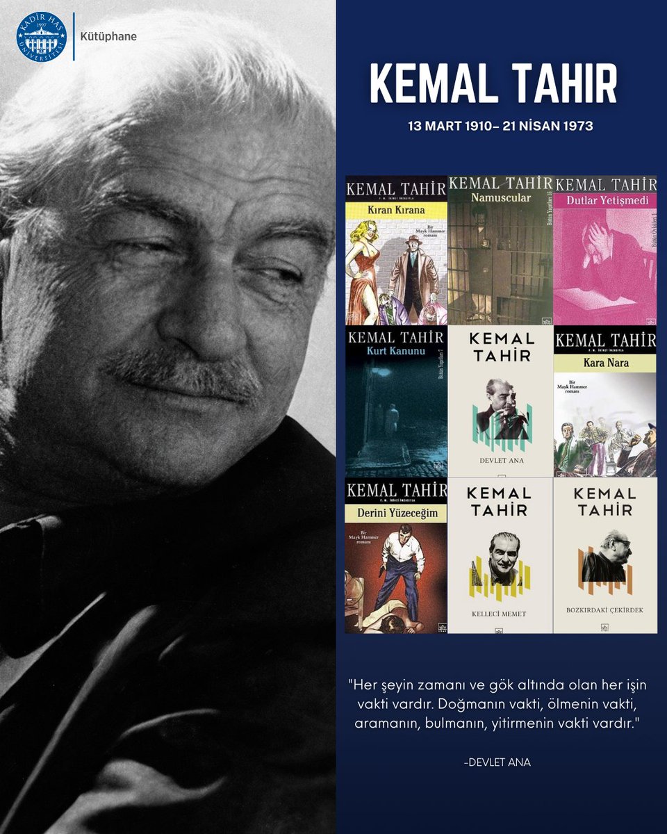 KhasBM's tweet photo. “Her şeyin zamanı ve gök altında olan her işin vakti vardır.”
Edebiyatımızın unutulmaz ismi Kemal Tahir'i doğumunun yıl dönümünde kendi satırlarıyla ve saygıyla anıyoruz. Usta yazarın eserlerini incelemek için sizleri kütüphaneye bekliyoruz.
#KemalTahir #KhasKütüphane 
@khasedutr https://t.co/xsaqlwynz8