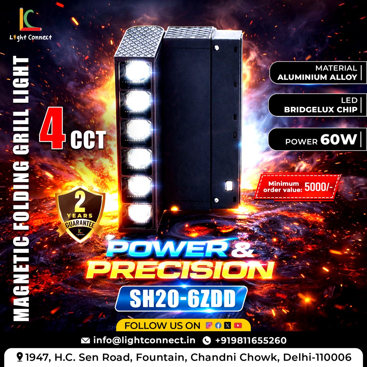 LightConne95231's tweet image. Power meets precision ⚡
The SH20-6ZDD Magnetic Folding Grill Light by Light Connect delivers 60W power, 4 CCT lighting, and premium Bridgelux LED chips in a durable aluminium alloy body.
✔️ 2 Years Guarantee
📦 Minimum Order: ₹5000
#LightConnect #LEDLighting #MagneticLight