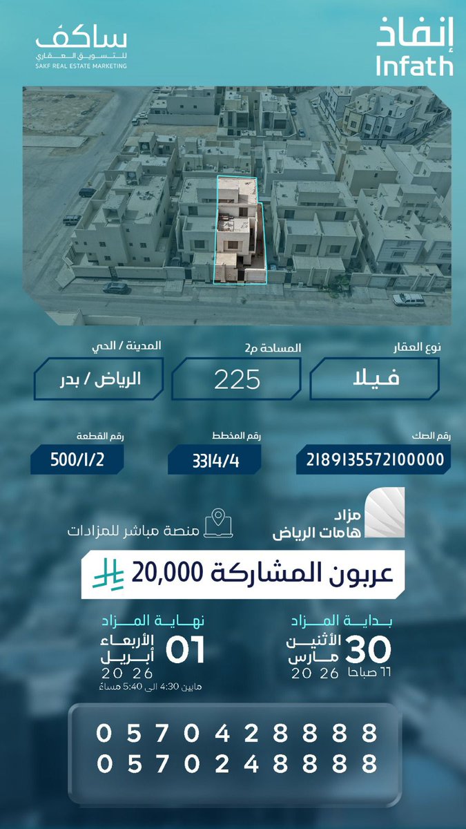 sakf366's tweet photo. فيلا سكنية بمساحة 225 متر بحي بدر ضمن مزاد هامات الرياض

للمشاركة في المزاد 
https://t.co/SqMRhXc92Z

@infath_sa
@infathAuctions
#إنفاذ https://t.co/SMfRETP5SP