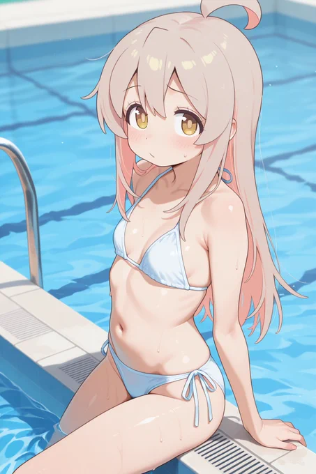 プールで水泳を楽しむまひろさん #おにまい SFW illustration. Mahiro