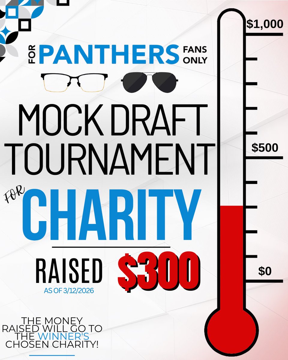 FPFO_Podcast's tweet photo. 🚨 ANNOUNCEMENT 🚨

FPFO’s Annual Mock Draft Tournament is back and better than ever!

Panthers creators, analysts, and draft voices submit their mock drafts, then fans vote in head to head matchups until one champion remains ⚔️

💙 DRAFT FOR A CAUSE 💙

This year it’s bigger than bragging rights — we’re raising money for charity. The winner takes home the crown and chooses a charity that receives the proceeds 👑 

Vote, have fun, and support a great cause! #KeepPounding #FPFOMockDraft2026