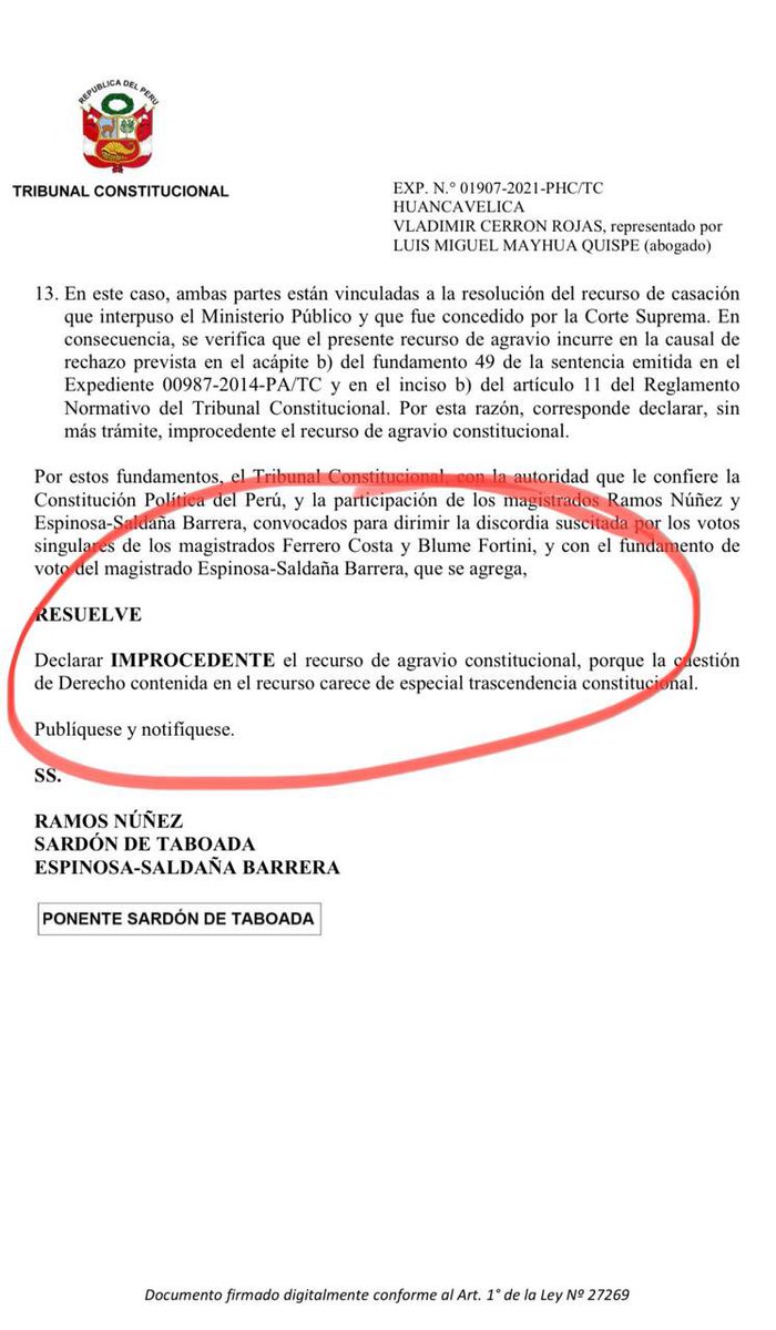 #DatoMataRelatoCaviar. El <a href="/TC_Peru/">Tribunal Constitucional del Perú</a> presidido por <a href="/ledesma_narvaez/">Marianella Ledesma Narváez</a> en menos de 72 horas: recibió, tramitó, resolvió y notificó el expediente 1907-2021-HC de <a href="/VLADIMIR_CERRON/">Vladimir Cerrón</a>. Ahora critican a pesar que el nuevo HC lleva más de 30 días sin resolverse aun. 👀👇hipocresía le dicen