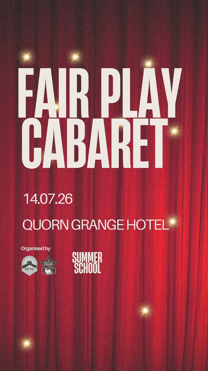 GFTU1's tweet image. NEW| We're proud to announce that the #FairPlayCabaret, delivered in partnership with @EquityUK, is back at @quorngrange.

14 July | 🎟️£15/£5 concession: bit.ly/FairPlayCabare…

FREE for all attending our #SummerSchool