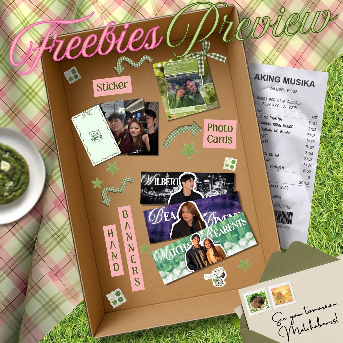 WBMatchaClub's tweet photo. 𝑮𝑶𝑳𝑫𝑬𝑵 𝑨𝑫𝑽𝑨𝑵𝑪𝑬 𝑺𝑪𝑹𝑬𝑬𝑵𝑰𝑵𝑮 

WilBea Matcha Club will be present tomorrow to witness the Golden Finale of Golden Scenery of Tomorrow!

Get your WilBea stickers, photocards, and hand banners — FREE for all Matchabears! See youuu! 🍵💚

#WilBeaMatchaClub #WBMC https://t.co/U83NVL6tfg