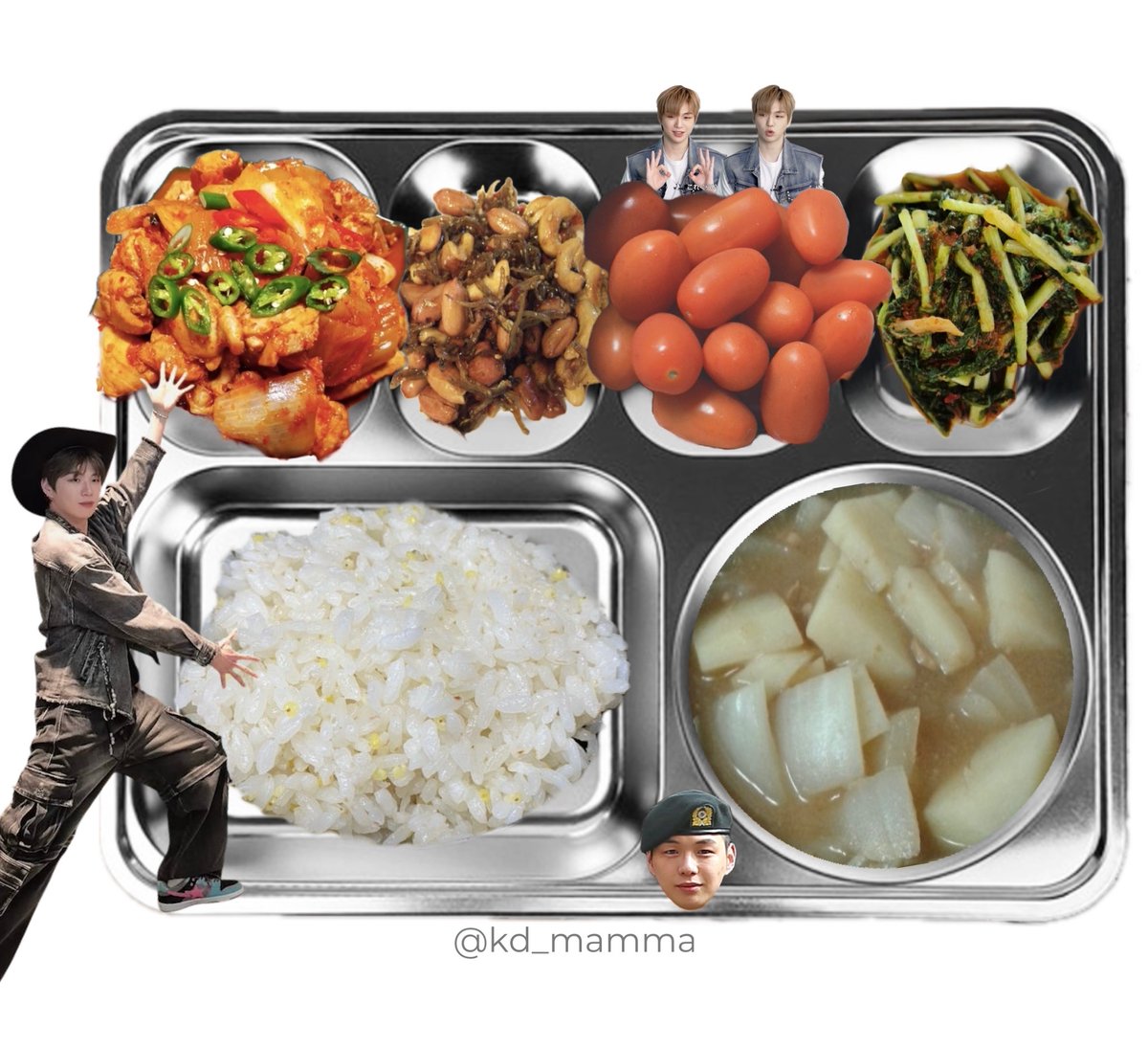 〔 2026년 3월 13일 석식 〕
밥
감자양파찌개
닭순살김치볶음
사천식캐슈넛멸치볶음
대추방울토마토
열무김치
   ᑎ__ᑎ      ᐱ__ᐱ     ᕱ__ᕱ
   (˶.•o•˶)    ( .•ω• )    ( .•⤚• )
ଘ(ა       )    (ა     ૮)｡   ( 🍅٩)੭