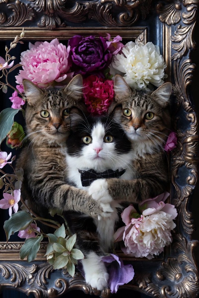bellelauder1's tweet photo. Three little sweethearts in petal paradise 🌸🐈🤍 

#Cats #CatsOfX #Wednesday https://t.co/QTG2hXrYVY
