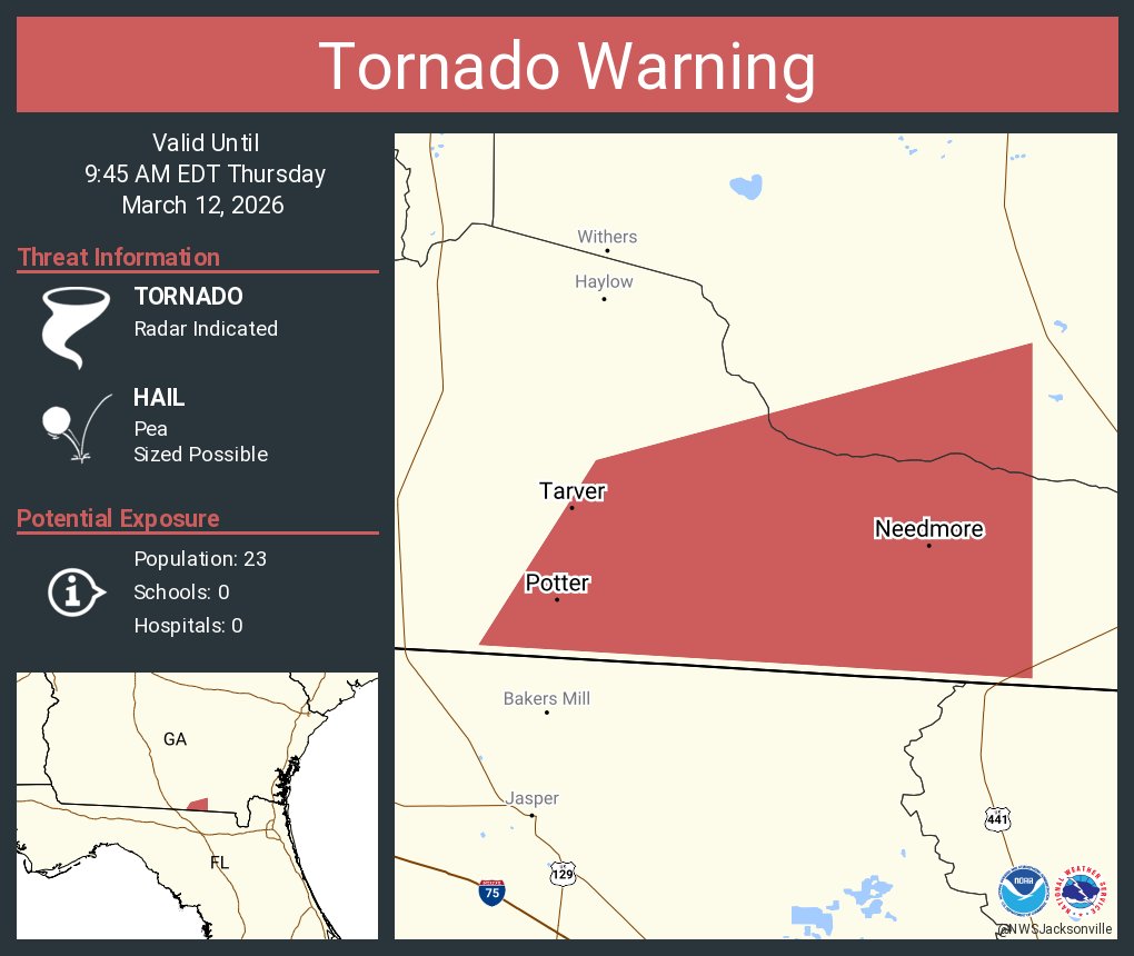 NWStornado: Tornado Warning including Needmore GA, Potter GA and  Tarver GA until 9:45 AM EDT