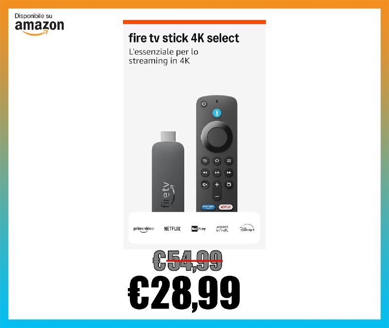 Ultimissima1's tweet photo. 📱 Amazon Fire TV Stick 4K Select (ultimo modello) - Trasmetti in streaming in 4K centinaia di migliaia di film ed episo... https://t.co/Clf4ovQ5n8 https://t.co/NYUj5NhPRv 

📱 Amazon Fire TV Stick 4K Select (ultimo modello) - Trasmetti in streaming in 4… https://t.co/2o55zjcLRA https://t.co/bzKbNHs4jy
