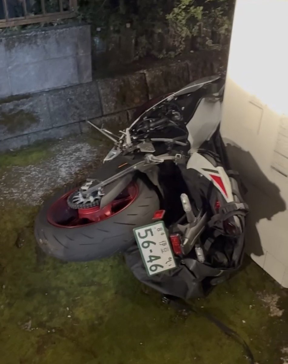 バック駐車で突っ込んだらしい、ほげぇー！！