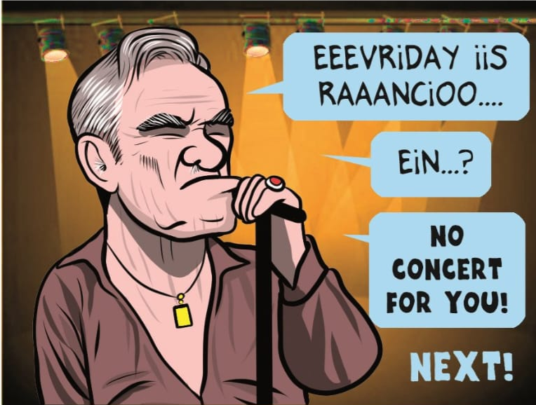 Hace unas semanas, <a href="/ivanferreiro/">iván ferreiro</a> dijo en la radio que "Morrisey anula más conciertos de los que hace".
Pues hoy Morrisey lo ha vuelto a hacer.
Es impresentable.

(Fuentes: <a href="/alasbravasSER/">A las bravas</a>, <a href="/eldiarioes/">elDiario.es</a> y <a href="/pedroveraOyP/">Pedro Vera</a>)