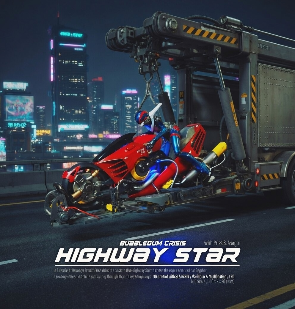 #バブルガムクライシス
#ハイウェイスター
#superbike
#3dprint
#resinkit
#customResinKit

『Bubblegum Crisis』エピソード4に登場するスーパーバイク「ハイウェイスター」を、3Dプリンターで出力して作ってみました。