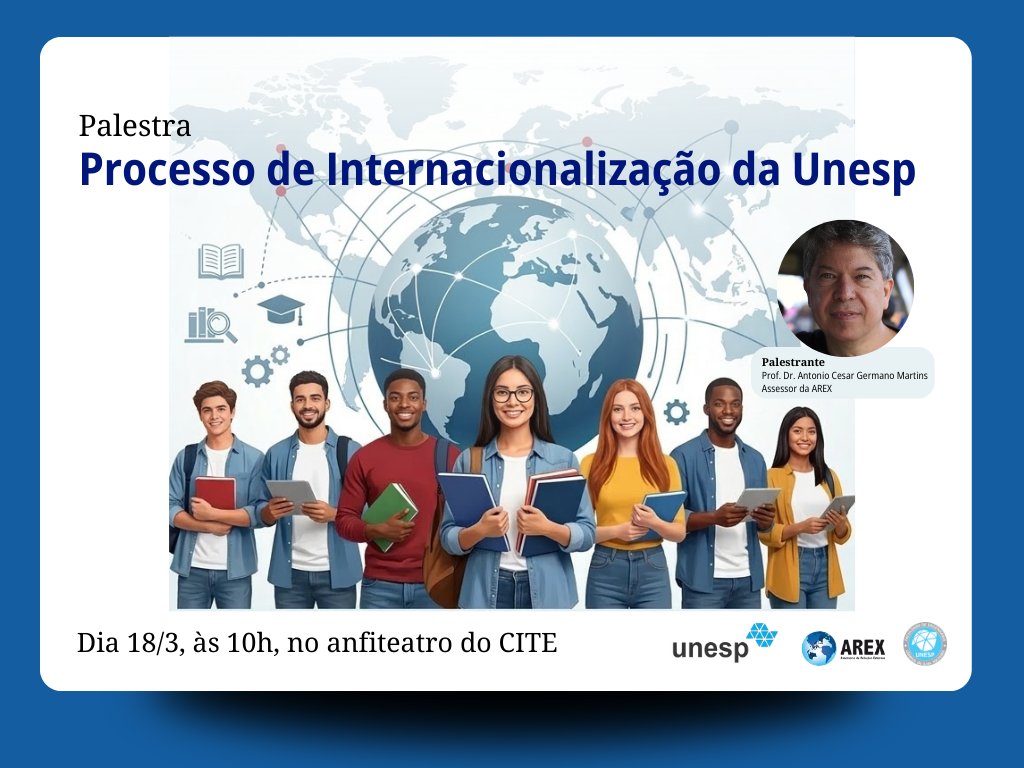 O #intercâmbio dos sonhos sempre esbarra no primeiro edital? A palestra "Processo de Internacionalização da #Unesp" vai te provar que estudar fora não é um bicho de sete cabeças, mas sim estratégia.
Dia 18/3, às 10h. Participe!