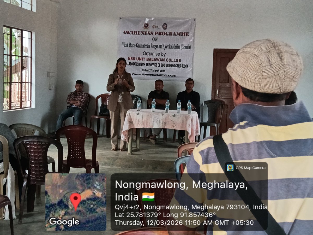 NssBalawan's tweet photo. Special Camping 2026 at Nongdewsaw Village
Awareness Program on Viksit Bharat-Gourantee for Rozgar &amp; Ajeevika Mission (Gramin) by NSS Unit Balawan College in Collaboration with Umsning C&amp;RD Block
@CellNehu @nss_rdguwahati @_NSSIndia @YASMinistry https://t.co/GogseSCr0L