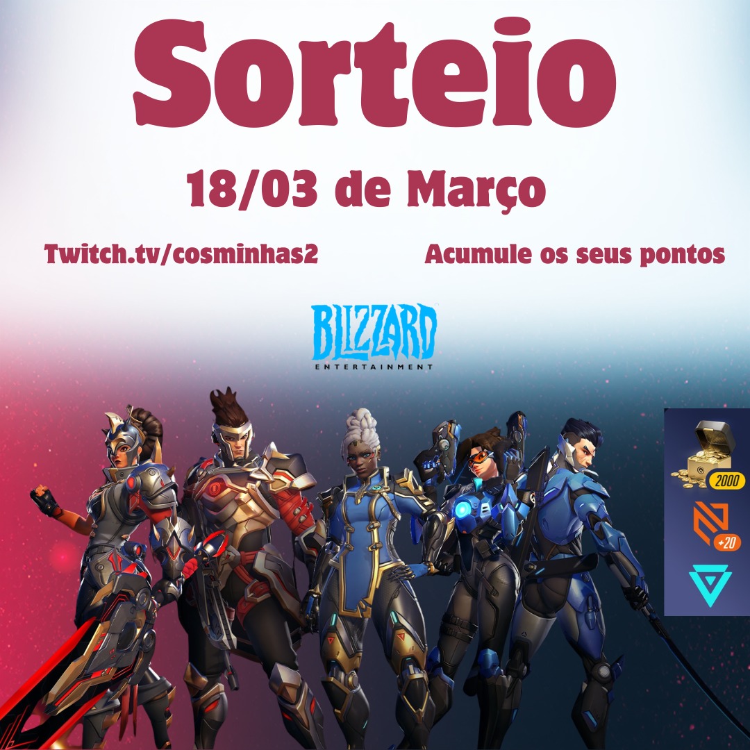 Em parceria com a <a href="/OverwatchBrasil/">Overwatch</a> no dia 18/03 vamos ter um sorteio de um Passe de Batalha Supremo na live.
Regras:
Me seguir na Twitch: Twitch.tv/Cosminhas2 
Digitar no chat da Twitch !ticket 
E está presente no dia do sorteio 
Curti +RT 
#OWBrasilSorteio #overwatchcreator