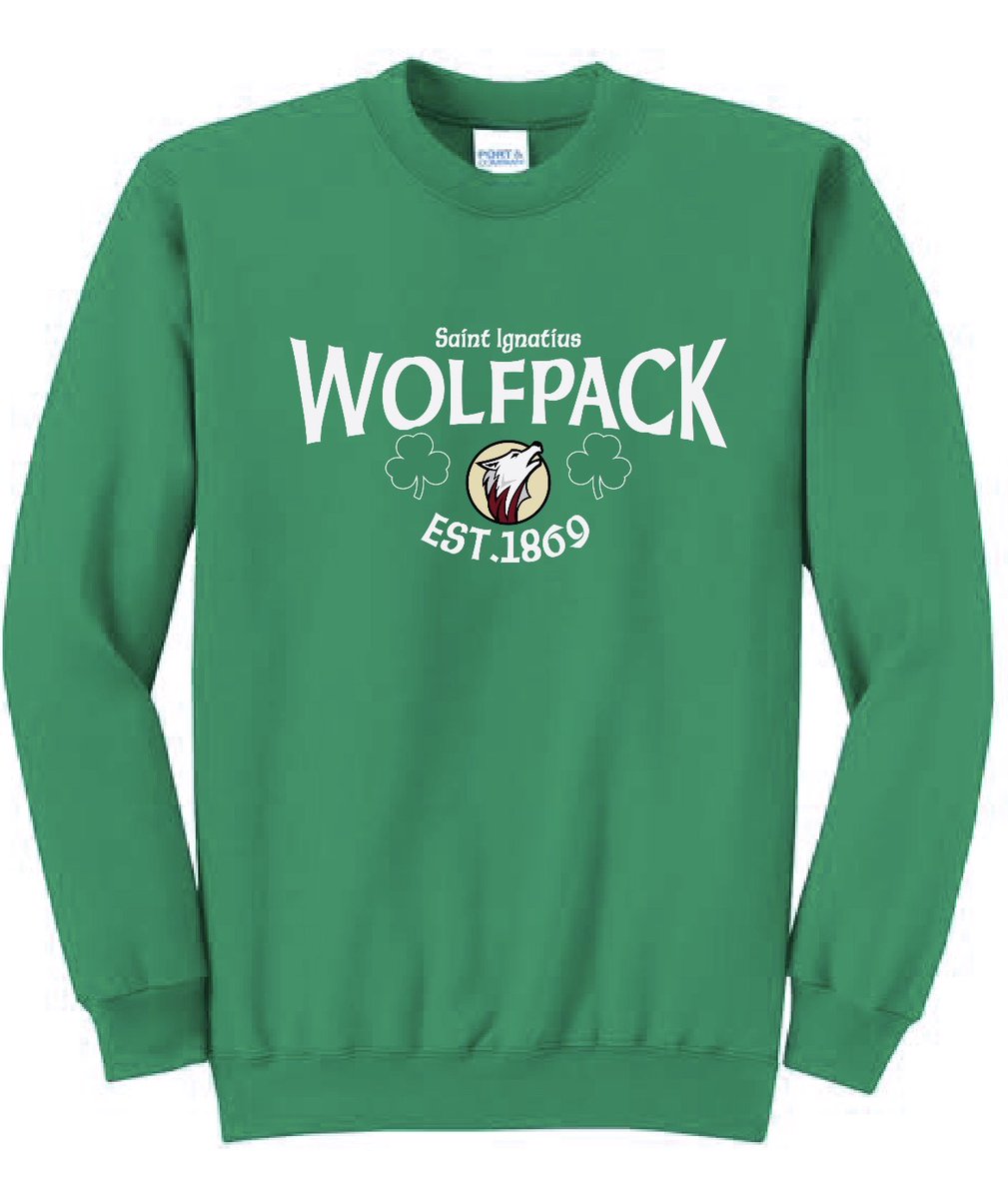 Hey Wolfpack!  Saint Patrick's Day crewneck sweatshirts are still available for purchase!  They are available in size Youth XL - Adult 3X.   If you are interested, please reach out to tina.bobor@ignatius.org🍀