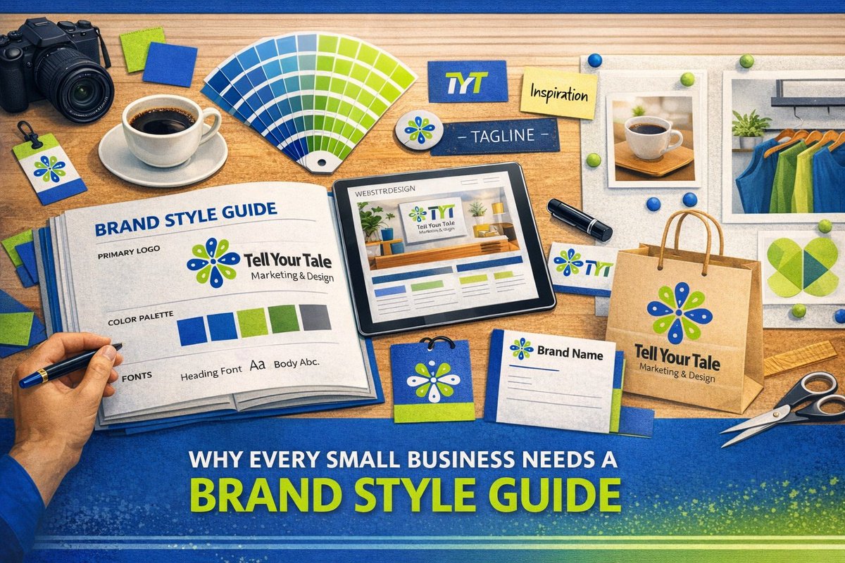 TellYourTale's tweet photo. Is your branding inconsistent? 🤔
A simple Brand Style Guide can save time, build trust &amp; make your small biz look instantly more professional. Read the full post. 👇 
#SmallBusiness #BrandStyleGuide #BrandingTips #Marketing - https://t.co/vuzS7Y0FiH https://t.co/wNNRDlumpm