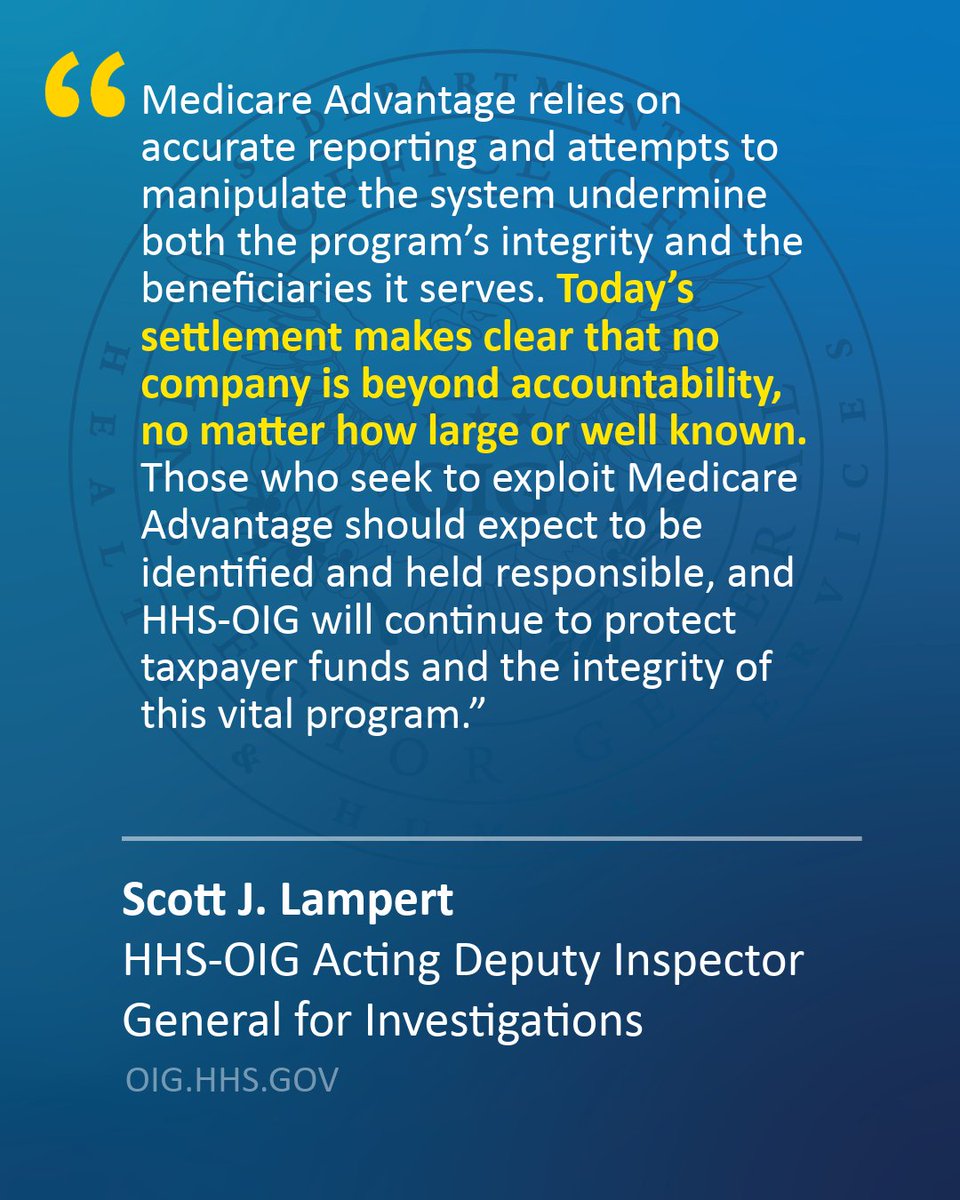 OIGatHHS's tweet image. Aetna Inc. has agreed to pay $117.7M to resolve allegations that it violated the False Claims Act by submitting—or failing to withdraw—inaccurate and untruthful diagnosis codes for its Medicare Advantage enrollees to increase its payments from #Medicare. direc.to/fTE9