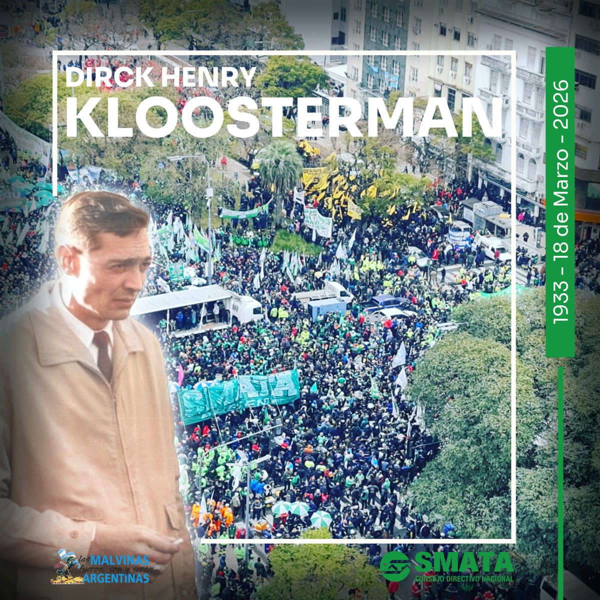 𝟏𝟗𝟑𝟑 - 𝟏𝟖 𝐝𝐞 𝐦𝐚𝐫𝐳𝐨 - 𝟐𝟎𝟐𝟔
𝐀𝐧𝐢𝐯𝐞𝐫𝐬𝐚𝐫𝐢𝐨 𝐝𝐞𝐥 𝐧𝐚𝐭𝐚𝐥𝐢𝐜𝐢𝐨 𝐝𝐞 𝐃𝐢𝐫𝐜𝐤 𝐇𝐞𝐧𝐫𝐲 𝐊𝐥𝐨𝐨𝐬𝐭𝐞𝐫𝐦𝐚𝐧

Hoy se cumplen 93 años del nacimiento del compañero Dirck H. Kloosterman, quien se desempeñó como Secretario General del Sindicato de