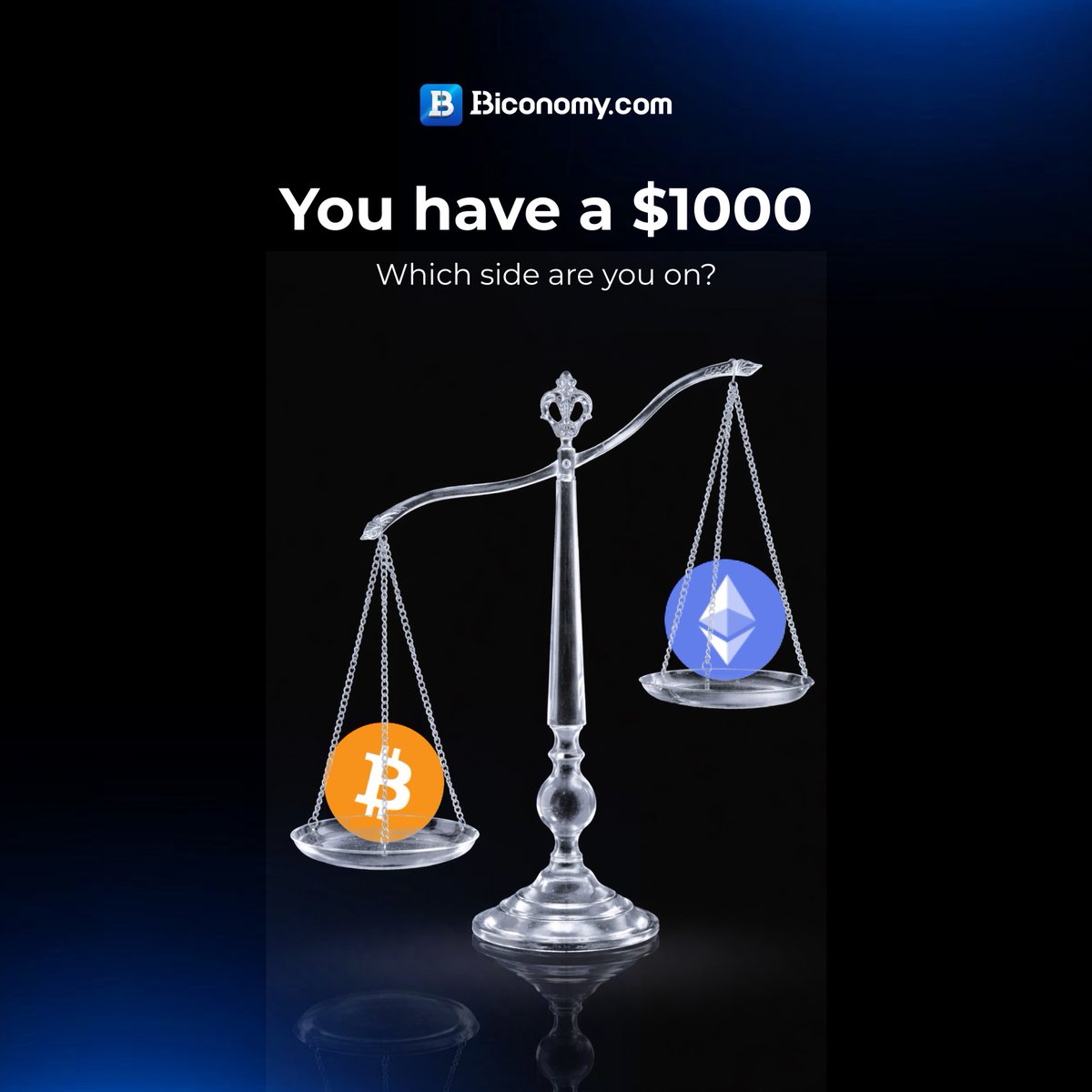 You have $1000.

Which side are you on? ⚖️

🟠 Bitcoin

🔵 Ethereum

Drop your pick in the comments 👇

#Bitcoin #Ethereum #Crypto