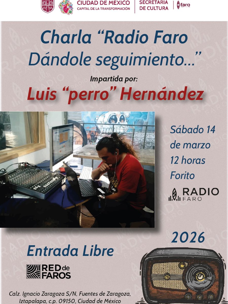 Asiste a la plática "Radio faro dándole seguimiento..."
Este 14 de marzo
A las 125:00 hrs.
En Faro Tláhuac
