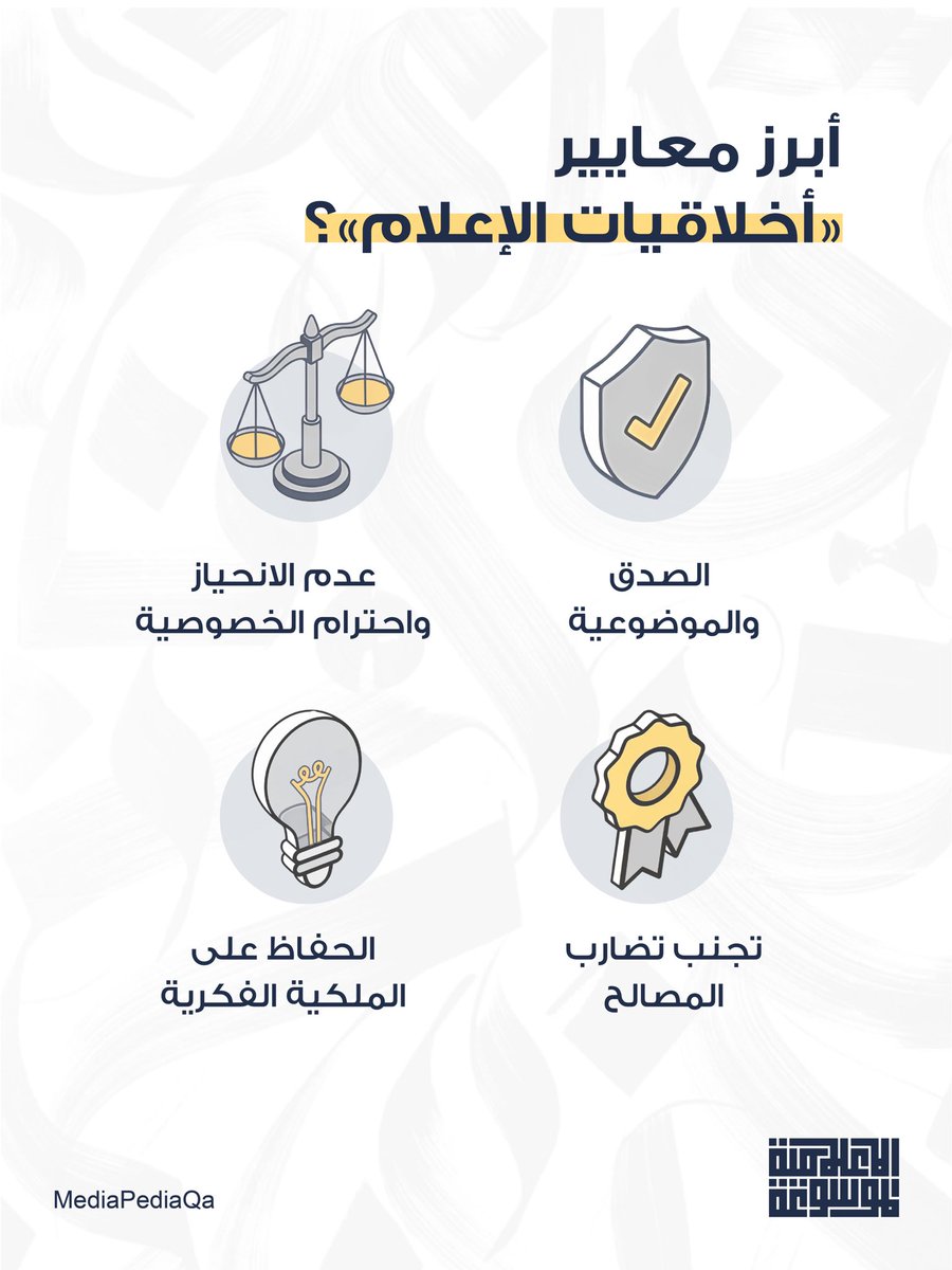 MediapediaQa's tweet photo. تعرف على مصطلح أخلاقيات الإعلام 

#الموسوعة_الإعلامية 
#المؤسسة_القطرية_للإعلام https://t.co/xD86ol29YY