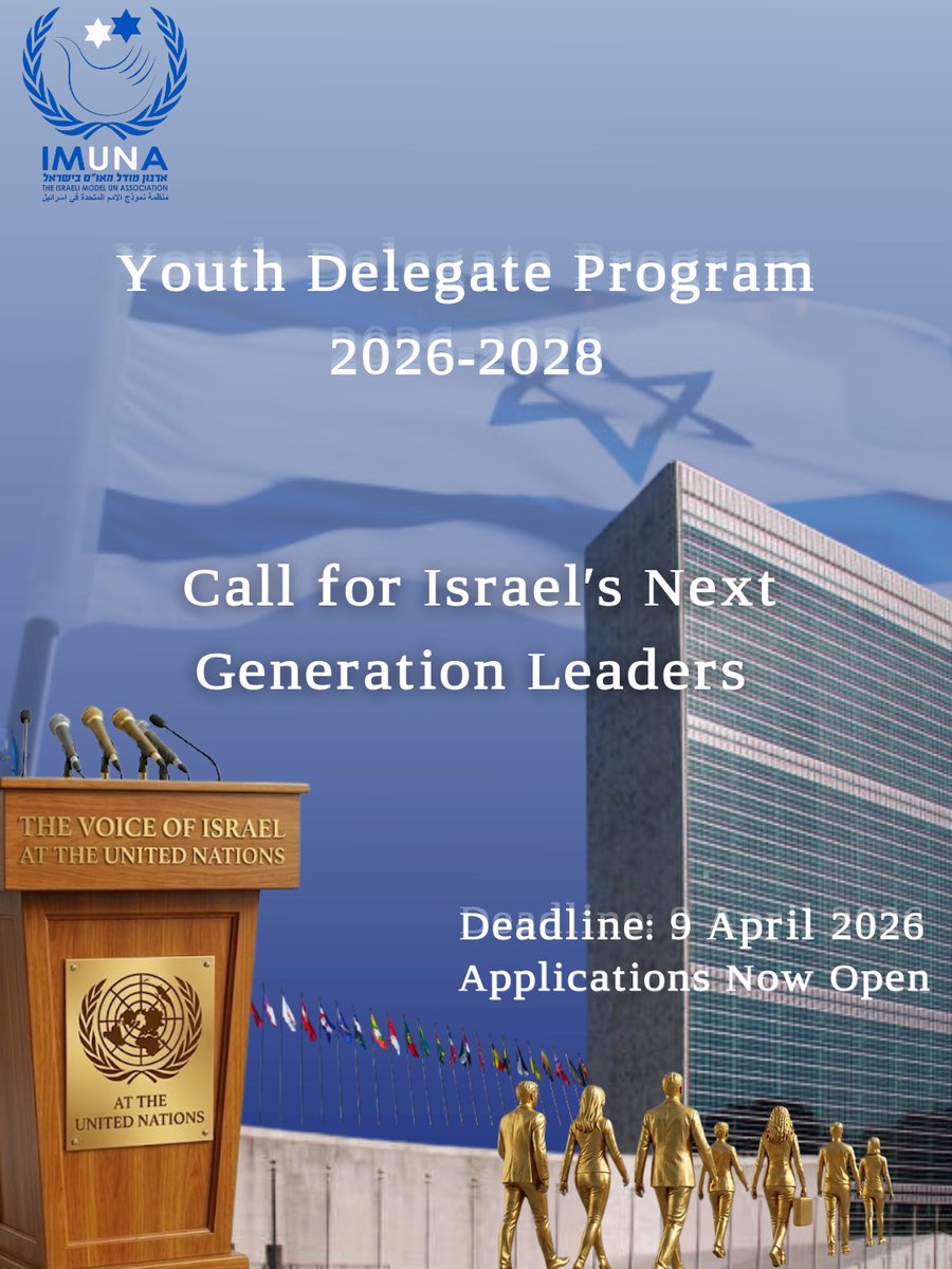 IMUNA_official's tweet photo. Applications are OPEN for Israel’s Youth Delegate to the UN (תוכנית דור העתיד) 2026–2028.

🇺🇳 2 months at UN HQ in NYC
🇮🇱 2-yrs representing Israeli youth 

Apply by April 9:
https://t.co/rKjG3N4tUF

@IsraelMFA @IsraelHebrew @ILYouthDelegate 
#YouthDiplomacy #IMUNA #Israel https://t.co/ZsUEG31pAe