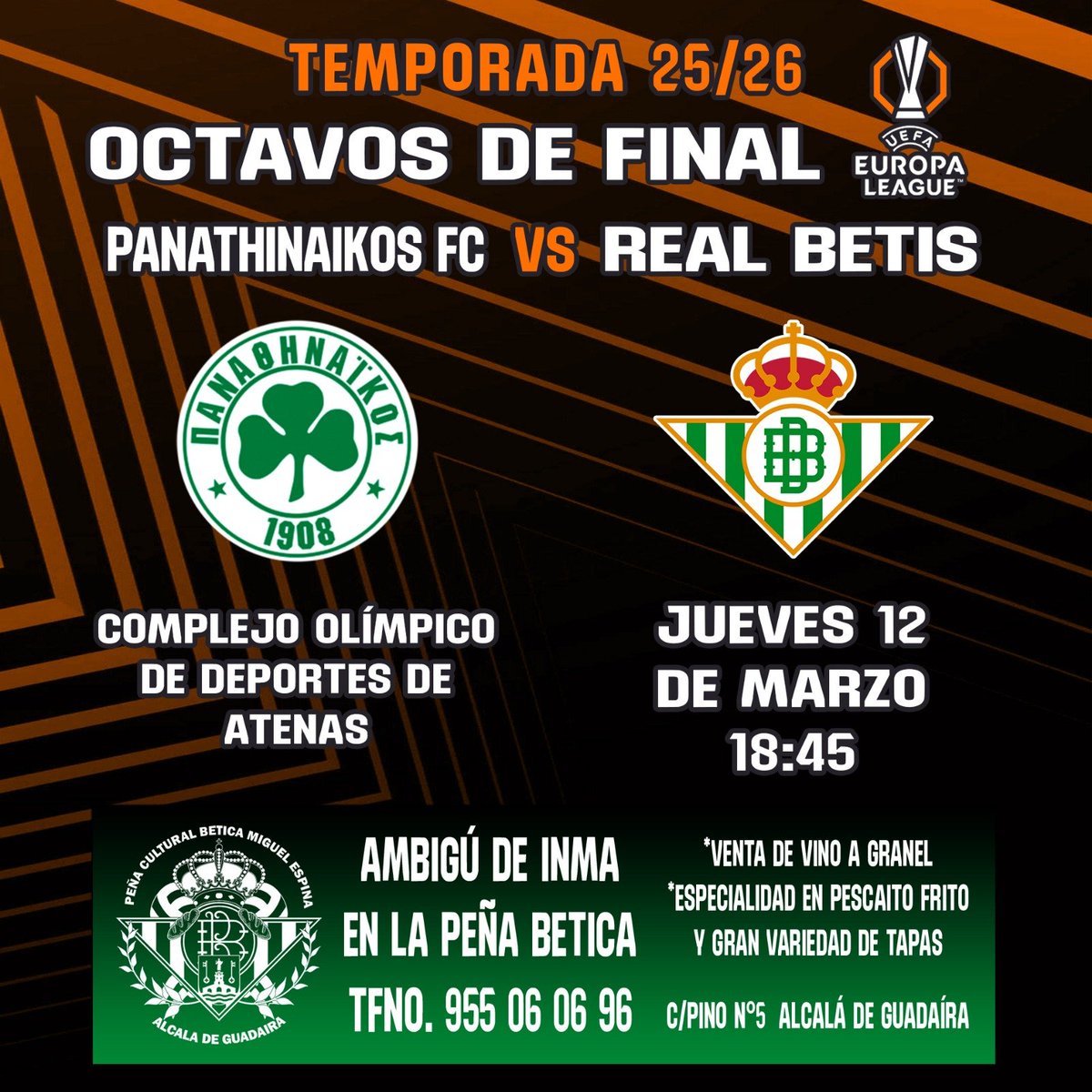 pcbeticamespina's tweet photo. Día de EuroBetis 🇪🇺💚⚽
Disfrute del partido y de un magnífico ambiente en la Peña Cultura Bética Miguel Espina
ven y vive el fútbol en la mejor compañía 🥰

Calle pino Nº 5 , Alcalá de Guadaíra, Sevilla https://t.co/zatdXtG1cM