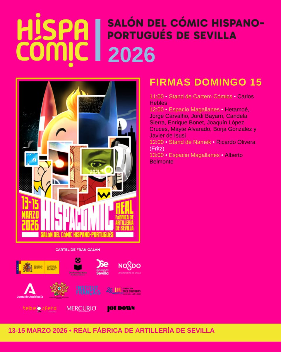 Y aquí tienes las firmas de #Hispacómic2026 del domingo 15 de marzo: