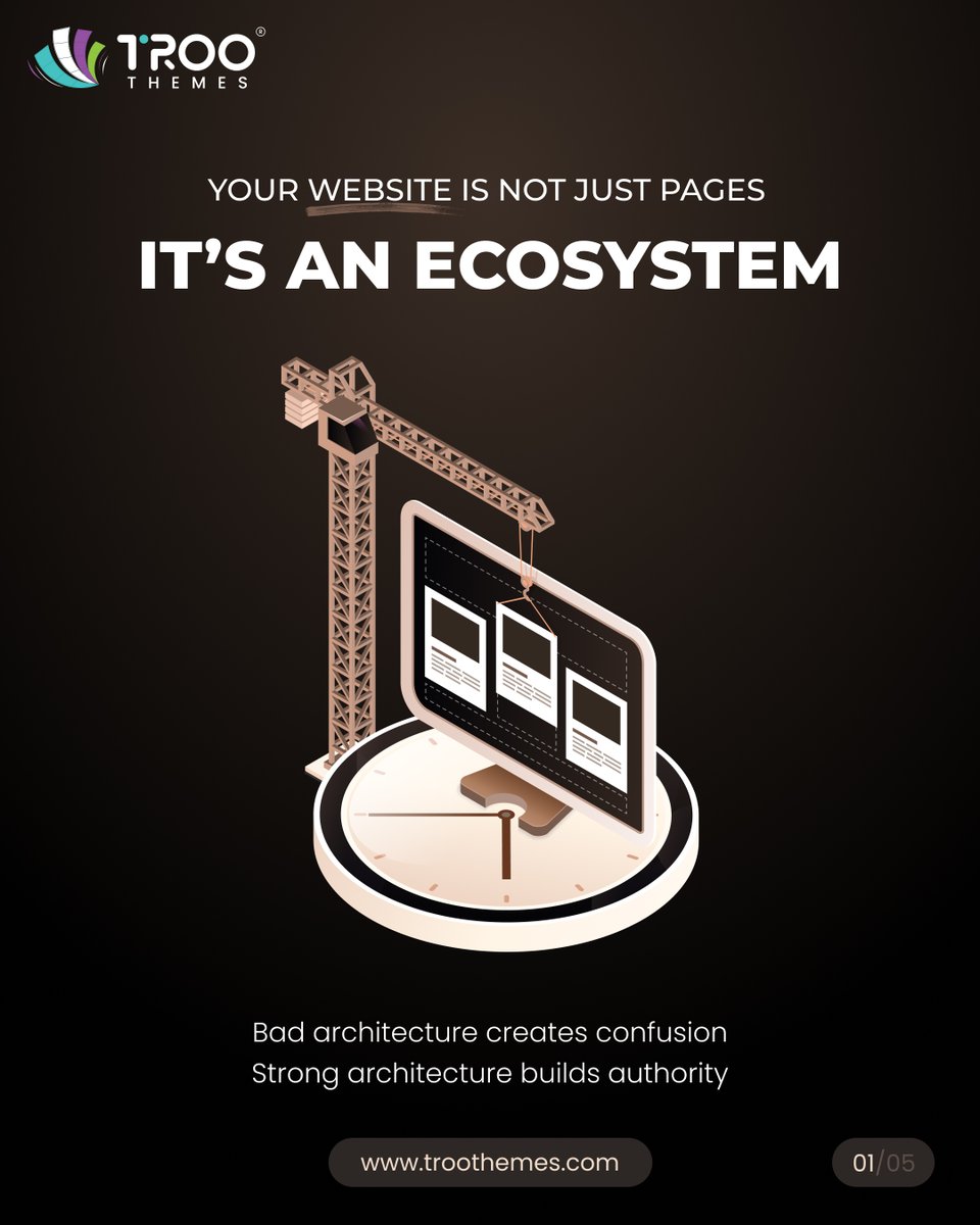 troothemes's tweet photo. Websites aren’t just pages.
They’re ecosystems.
Weak structure = crawl issues, navigation friction &amp; scaling problems.

Strong architecture quietly drives SEO and growth.

#WebsiteArchitecture #SEO #WebStrategy #DigitalGrowth #TRooThemes https://t.co/tg1BaEpCfy