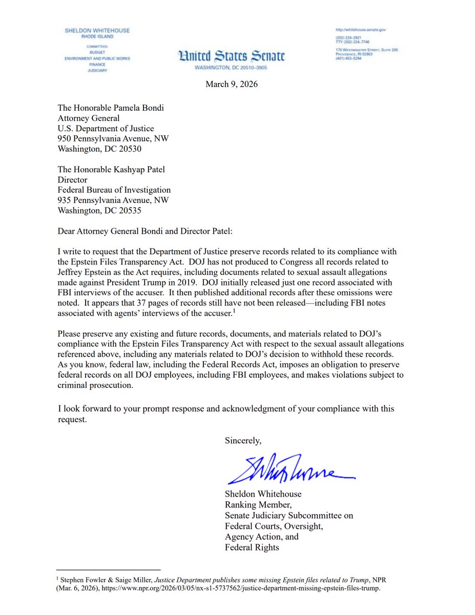 The MAGA DOJ continues to withhold documents about a sexual assault allegation against Trump. The accuser said it happened when she was a young teenager.

I want answers, and you deserve them too.
