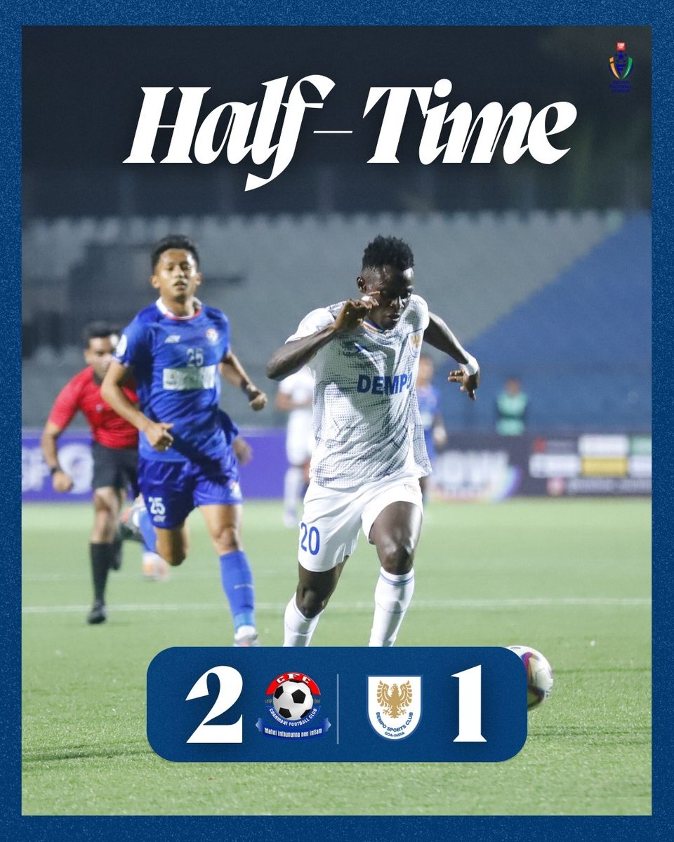 demposcofficial's tweet photo. Sebastian makes it count in the 44th minute and cuts the deficit before the break.

45 done. Chanmari FC lead 2-1, but the Golden Eagles are still in the contest. Big second half ahead. https://t.co/fLjlFHUtbi