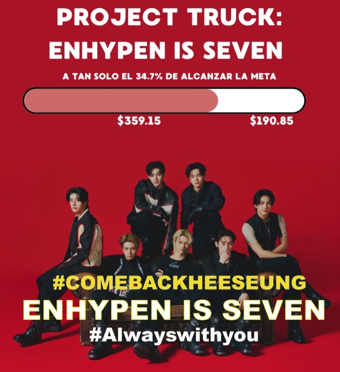 PROJECT TRUCK: ENHYPEN IS SEVEN.
¡QUEREMOS DE VUELTA A HEESEUNG!

Ya falta poco para que podamos alcanzar la meta, sigan apoyando, por favor. 💗

FORMULARIO: forms.gle/ZvUf5pyTd6ABLF…

DO NOT REWRITE THE FATE OF ENHYPEN #BEACCOUNTABLE_BELIFT
#ENHYPEN_IS_7
#HEESEUNG_STAYS